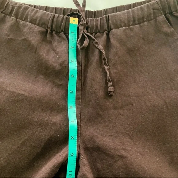 Kate Hill Chocolate Draw String Ankle Length Linen Pants - Picture 6 of 9
